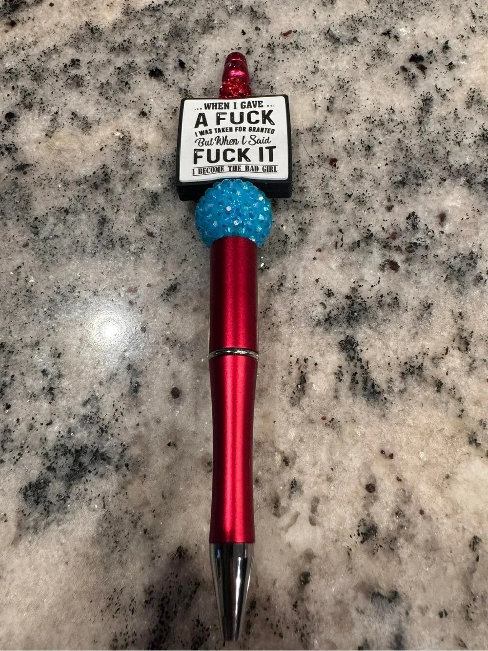 Hand Crafted Red Bling Pen with Blue Crystal Accents